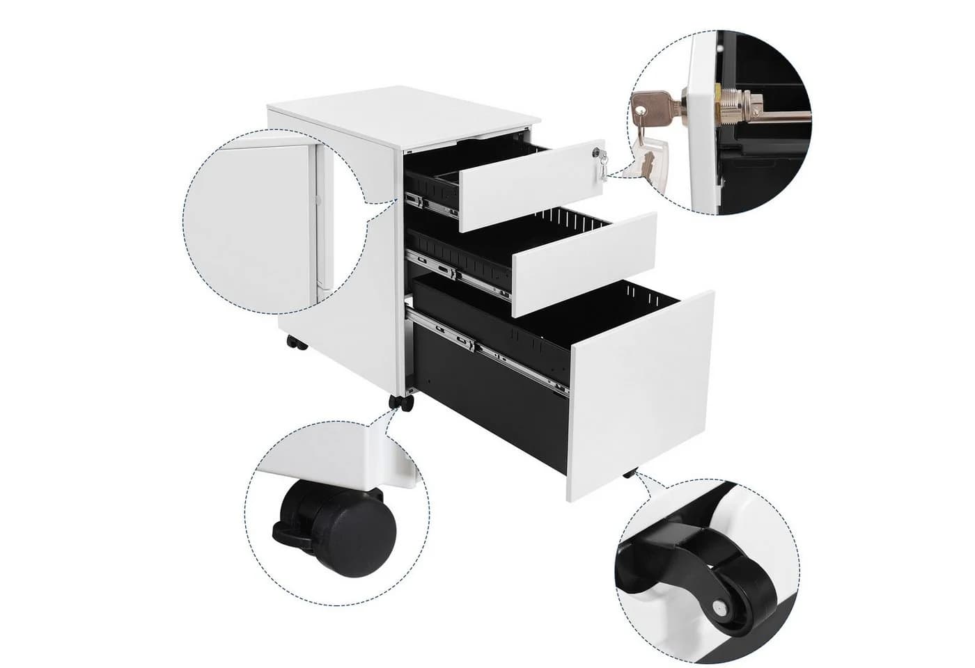 SONGMICS Aktenschrank Rollcontainer, 3 Schubladen, vormontiert, 2 Größen - Bild 5