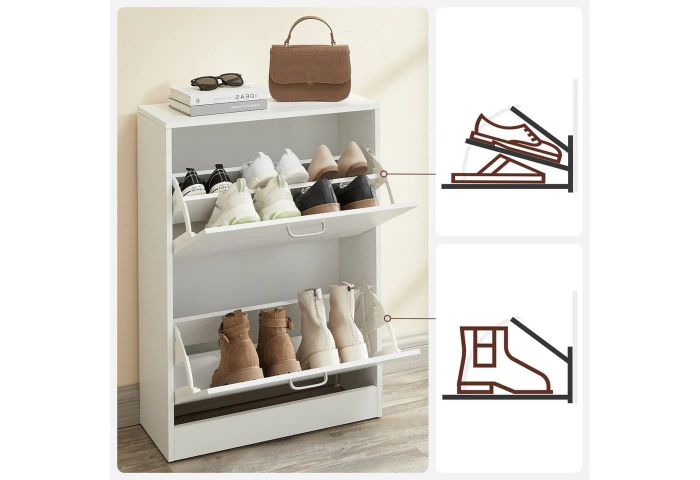 VASAGLE Schuhschrank mit 2 Klappen Weiß für 12 Paar Schuhe - Bild 2