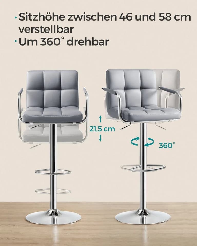 SONGMICS Barhocker 2er Set höhenverstellbar mit Kunstleder-Bezug - Bild 5