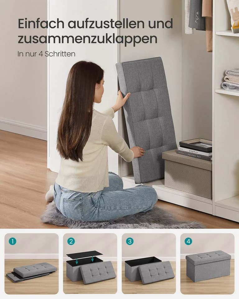 SONGMICS Sitzbank mit Stauraum Grau Klappbar - Bild 4
