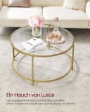 VASAGLE Couchtisch Rund Glas Metall Modern Transparent Gold Bild 1