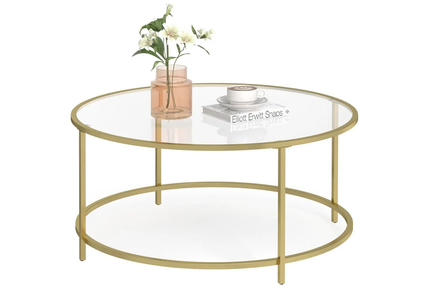VASAGLE Couchtisch Rund Glas Metall Modern Transparent Gold - Bild 3