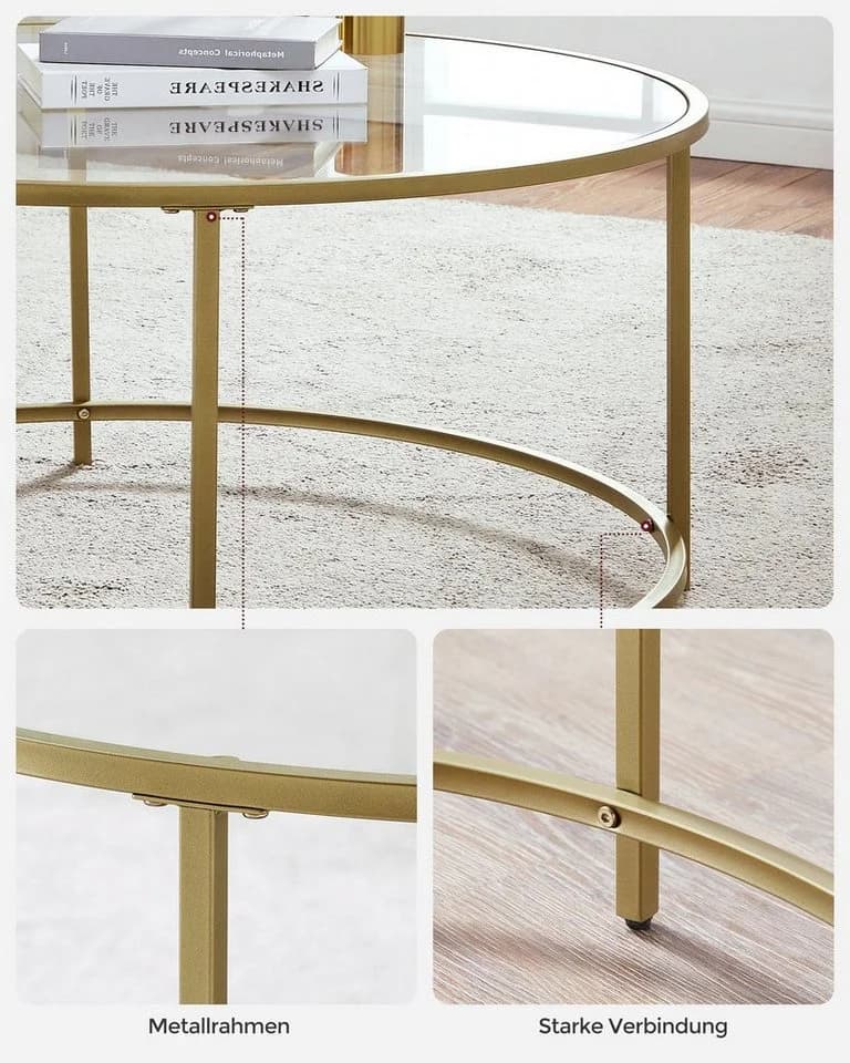 VASAGLE Couchtisch Rund Glas Metall Modern Transparent Gold - Bild 5