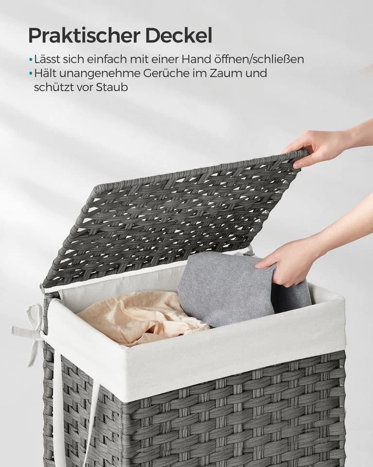 SONGMICS Wäschekorb Grau Synthetisches Rattan Mit Deckel - Bild 3