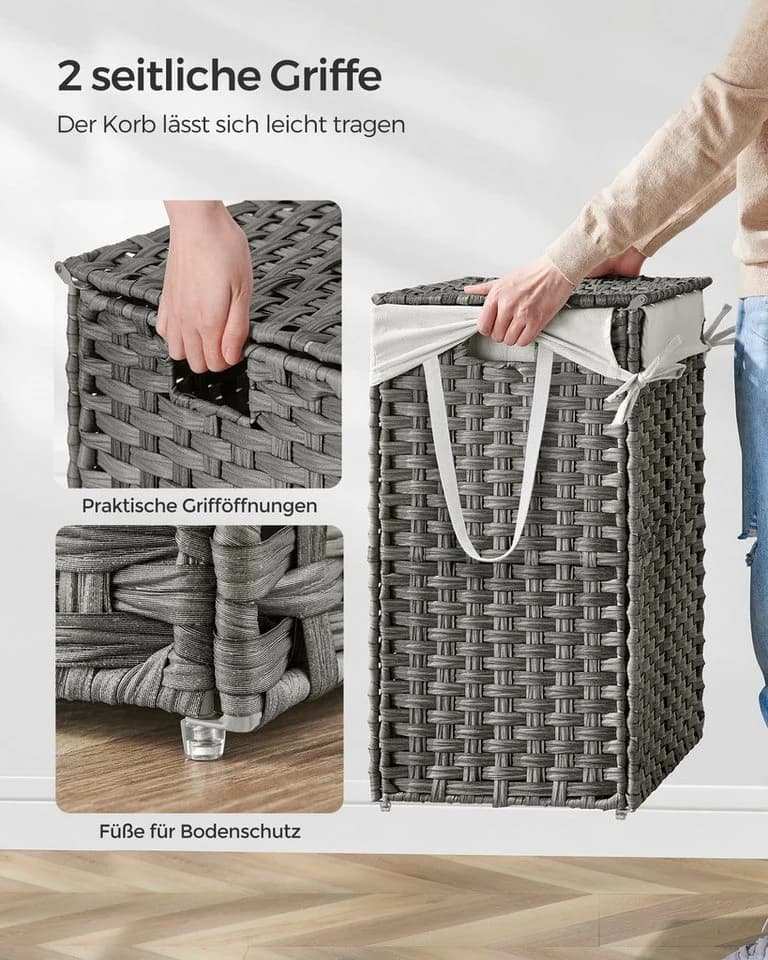 SONGMICS Wäschekorb Grau Synthetisches Rattan Mit Deckel - Bild 4