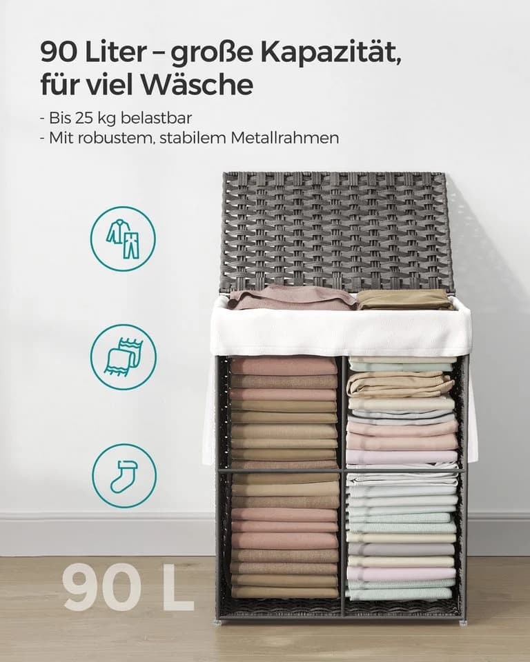 SONGMICS Wäschekorb Grau Synthetisches Rattan Mit Deckel - Bild 5