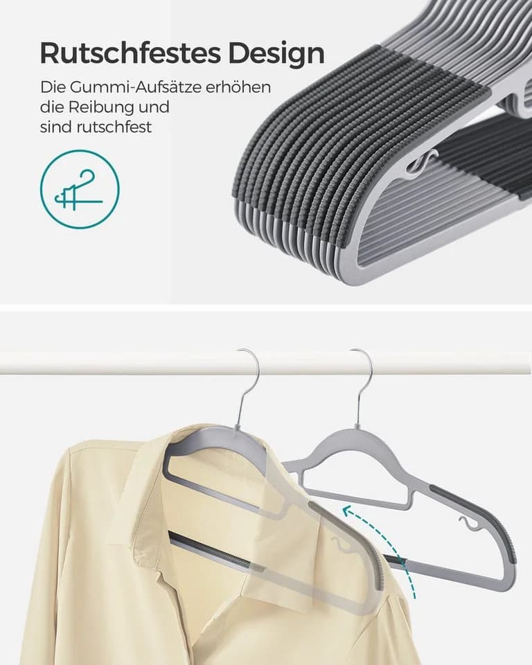 SONGMICS Kleiderbügel Kunststoff Grau 30/50er Set mit 360° Haken - Bild 3
