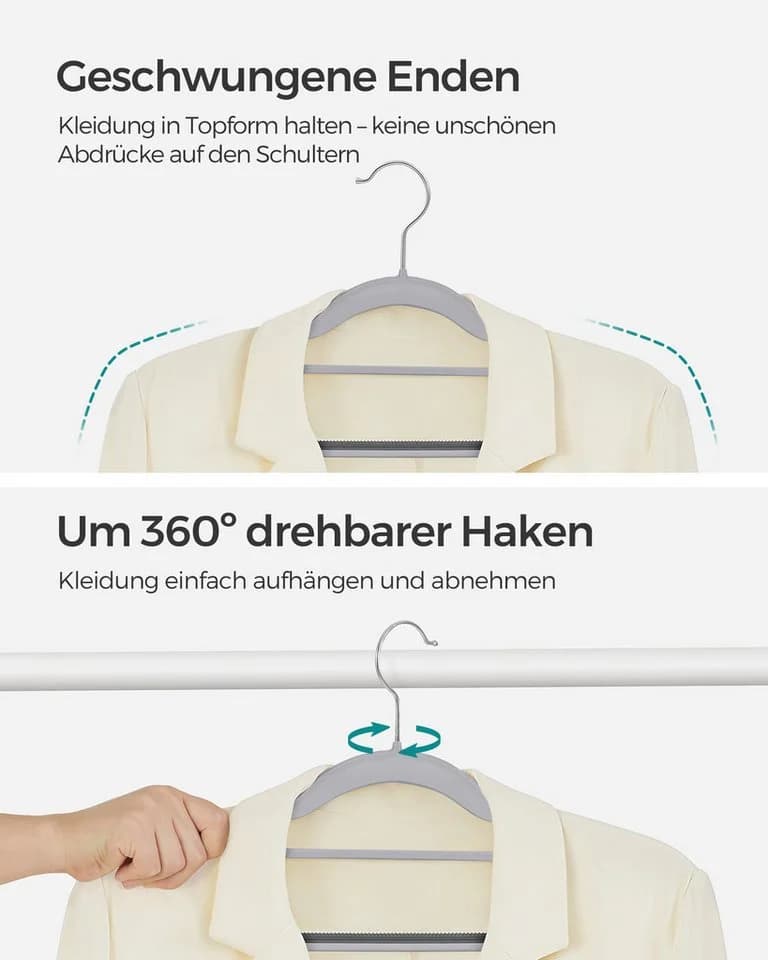 SONGMICS Kleiderbügel Kunststoff Grau 30/50er Set mit 360° Haken - Bild 4