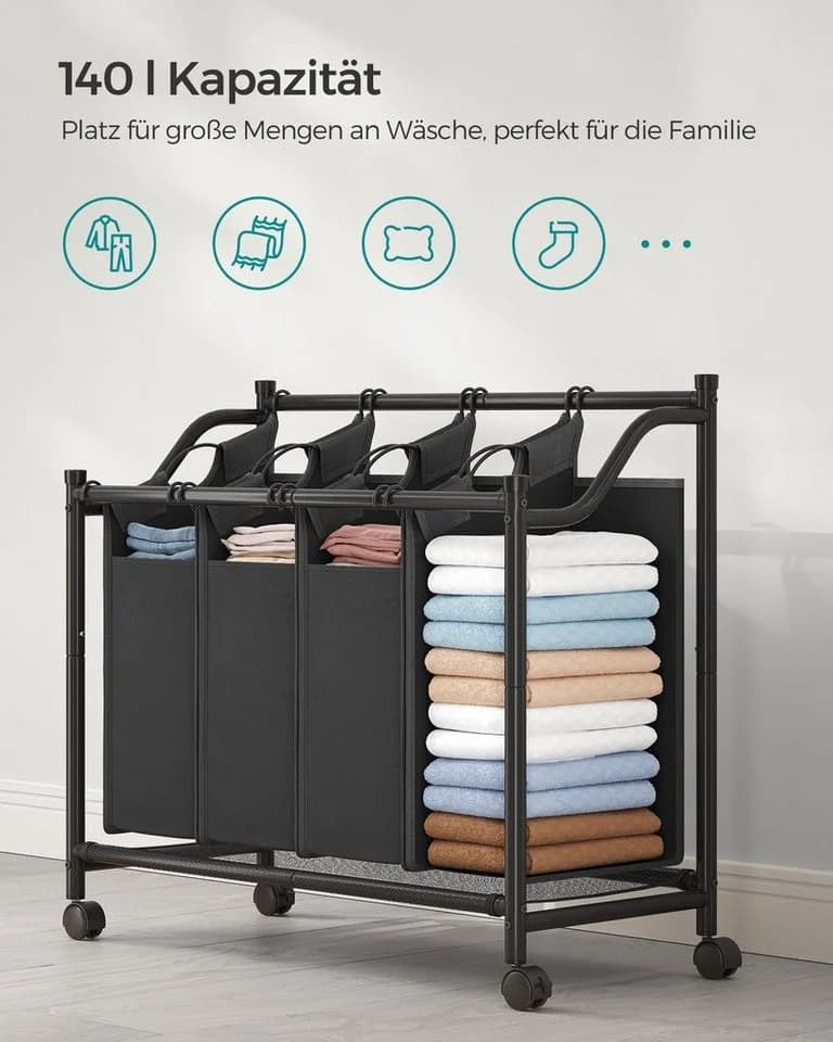 SONGMICS Wäschekorb mit 4 abnehmbaren Taschen Beige/Grau/Schwarz - Bild 3