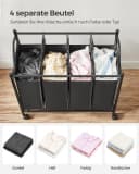 SONGMICS Wäschekorb mit 4 abnehmbaren Taschen Beige/Grau/Schwarz Bild 4