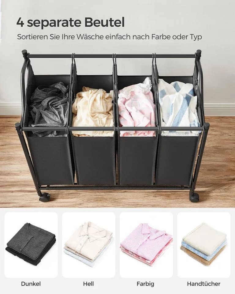 SONGMICS Wäschekorb mit 4 abnehmbaren Taschen Beige/Grau/Schwarz - Bild 4