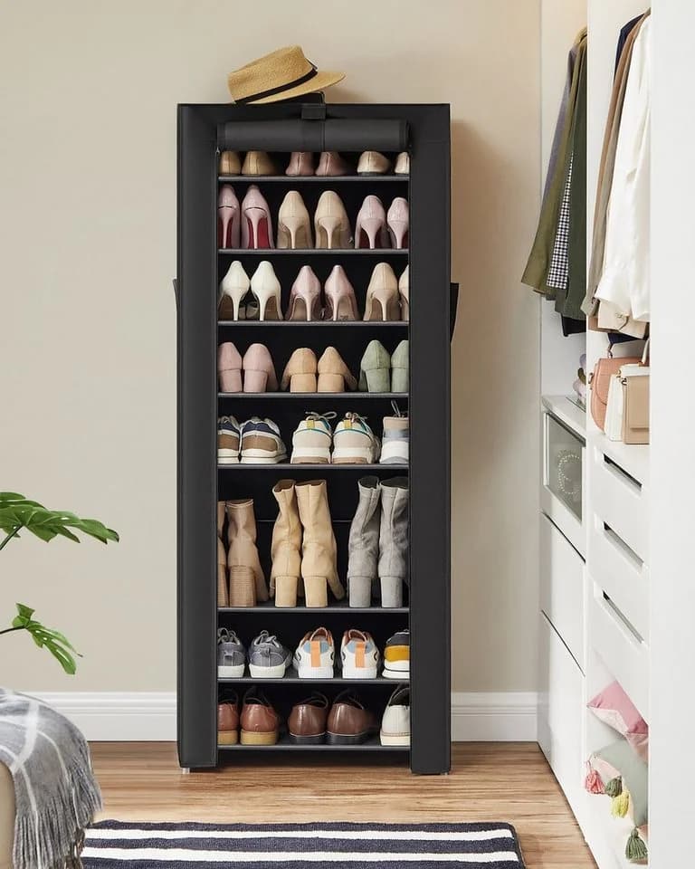 SONGMICS Stoffschrank Schuhschwarz Schwarz mit Ablagen - Bild 3