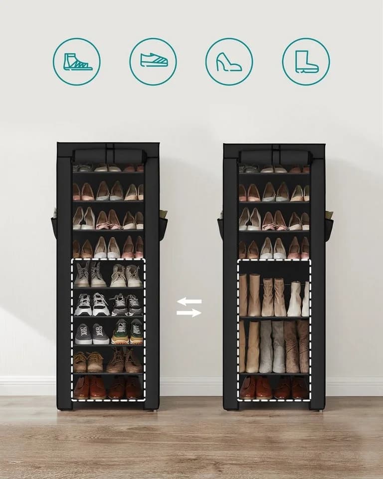 SONGMICS Stoffschrank Schuhschwarz Schwarz mit Ablagen - Bild 4