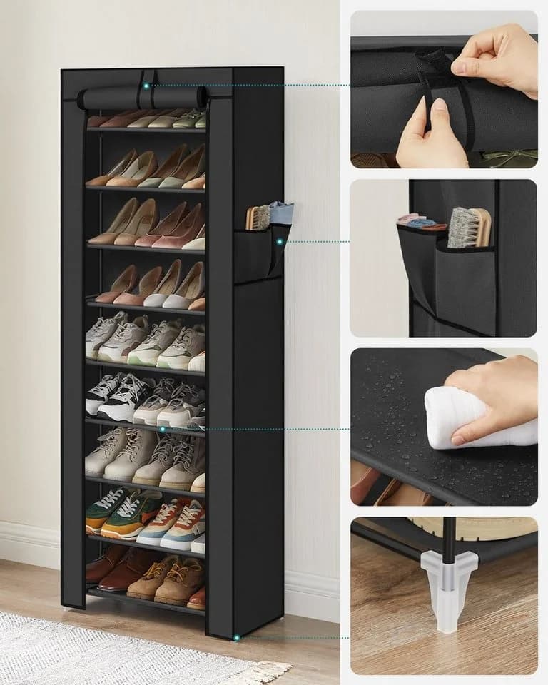SONGMICS Stoffschrank Schuhschwarz Schwarz mit Ablagen - Bild 5