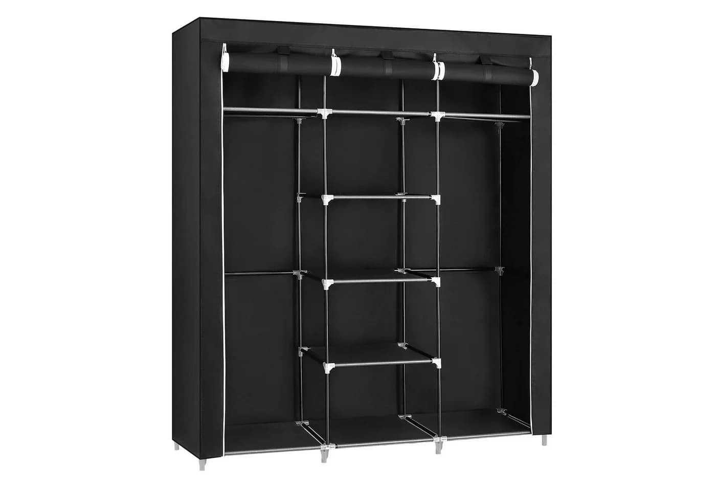 SONGMICS Kleiderschrank faltbar mit 2 Kleiderstangen Schwarz