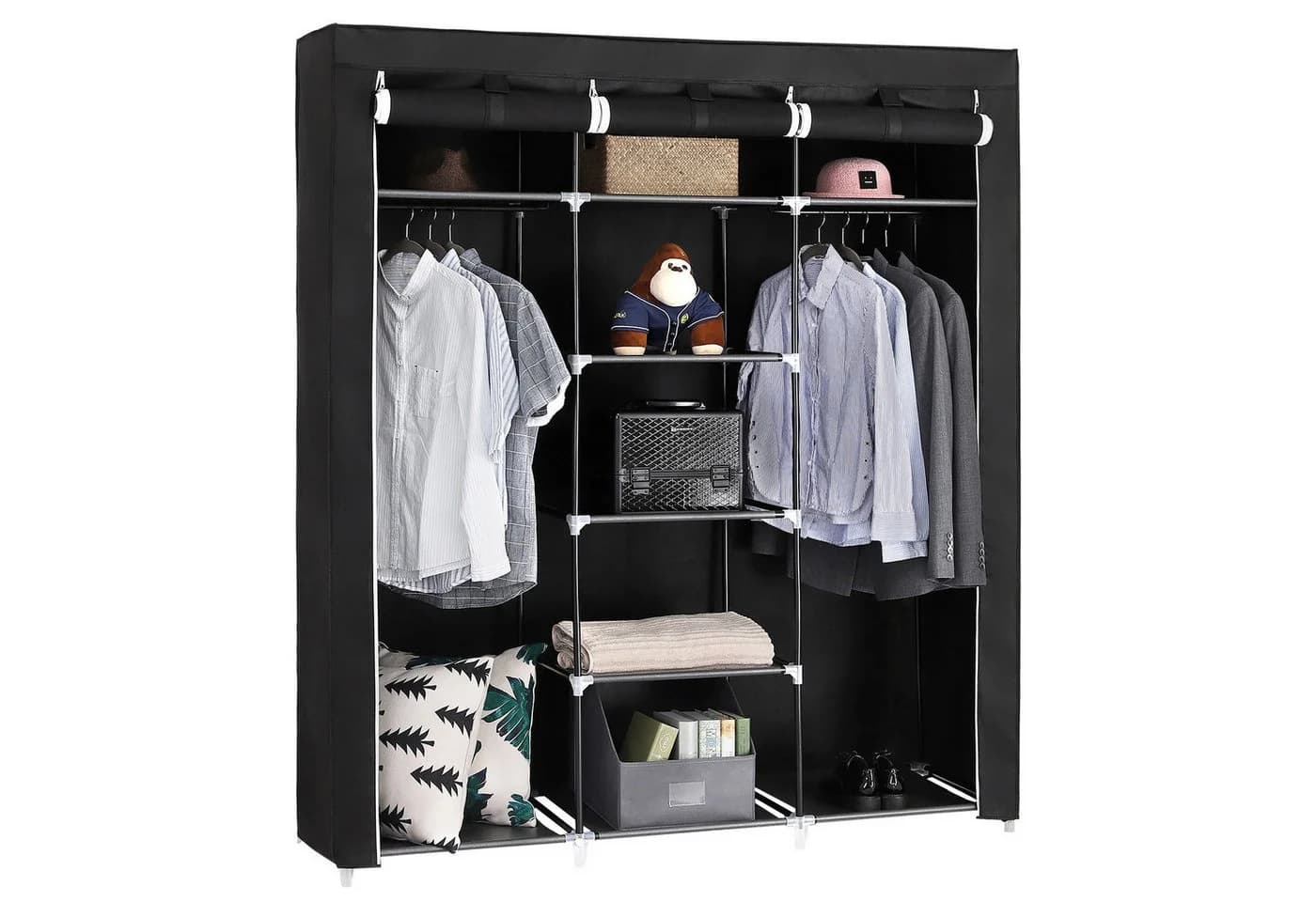 SONGMICS Kleiderschrank faltbar mit 2 Kleiderstangen Schwarz - Bild 2