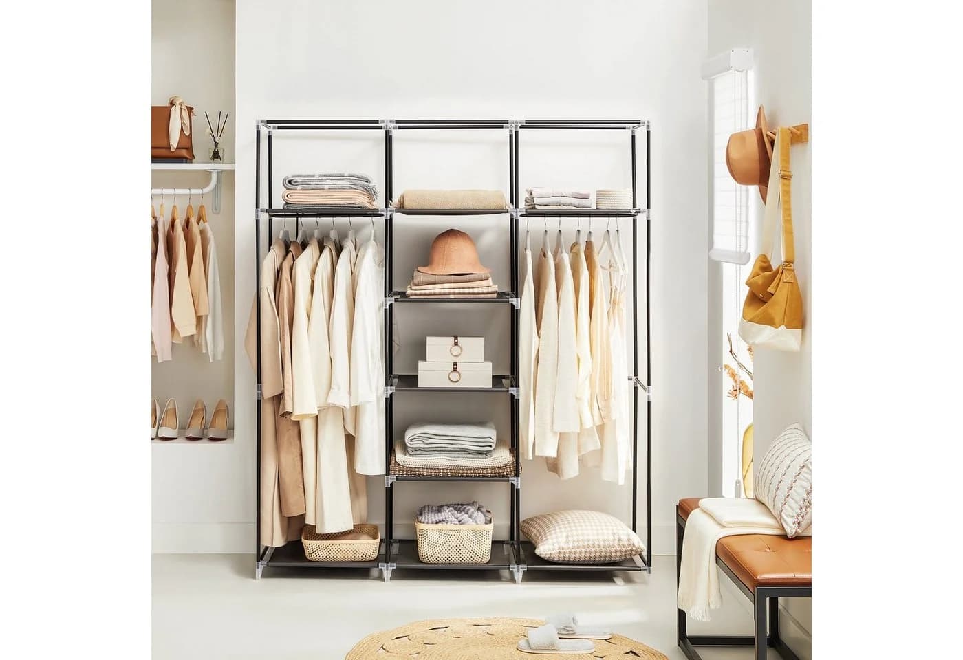 SONGMICS Kleiderschrank faltbar mit 2 Kleiderstangen Schwarz - Bild 3