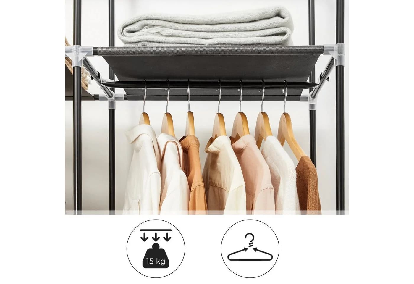 SONGMICS Kleiderschrank faltbar mit 2 Kleiderstangen Schwarz - Bild 4