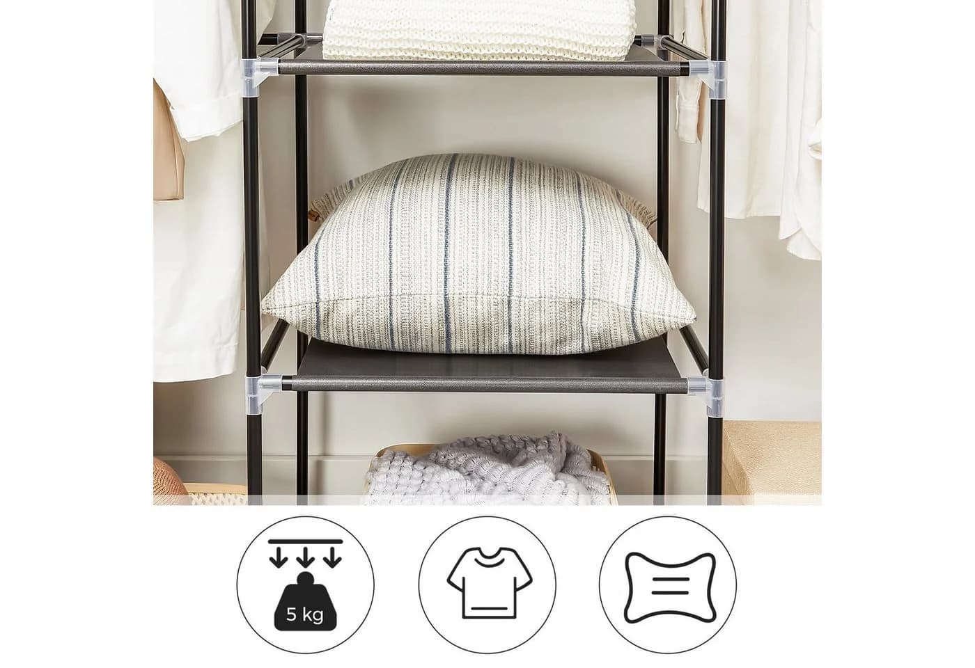 SONGMICS Kleiderschrank faltbar mit 2 Kleiderstangen Schwarz - Bild 5
