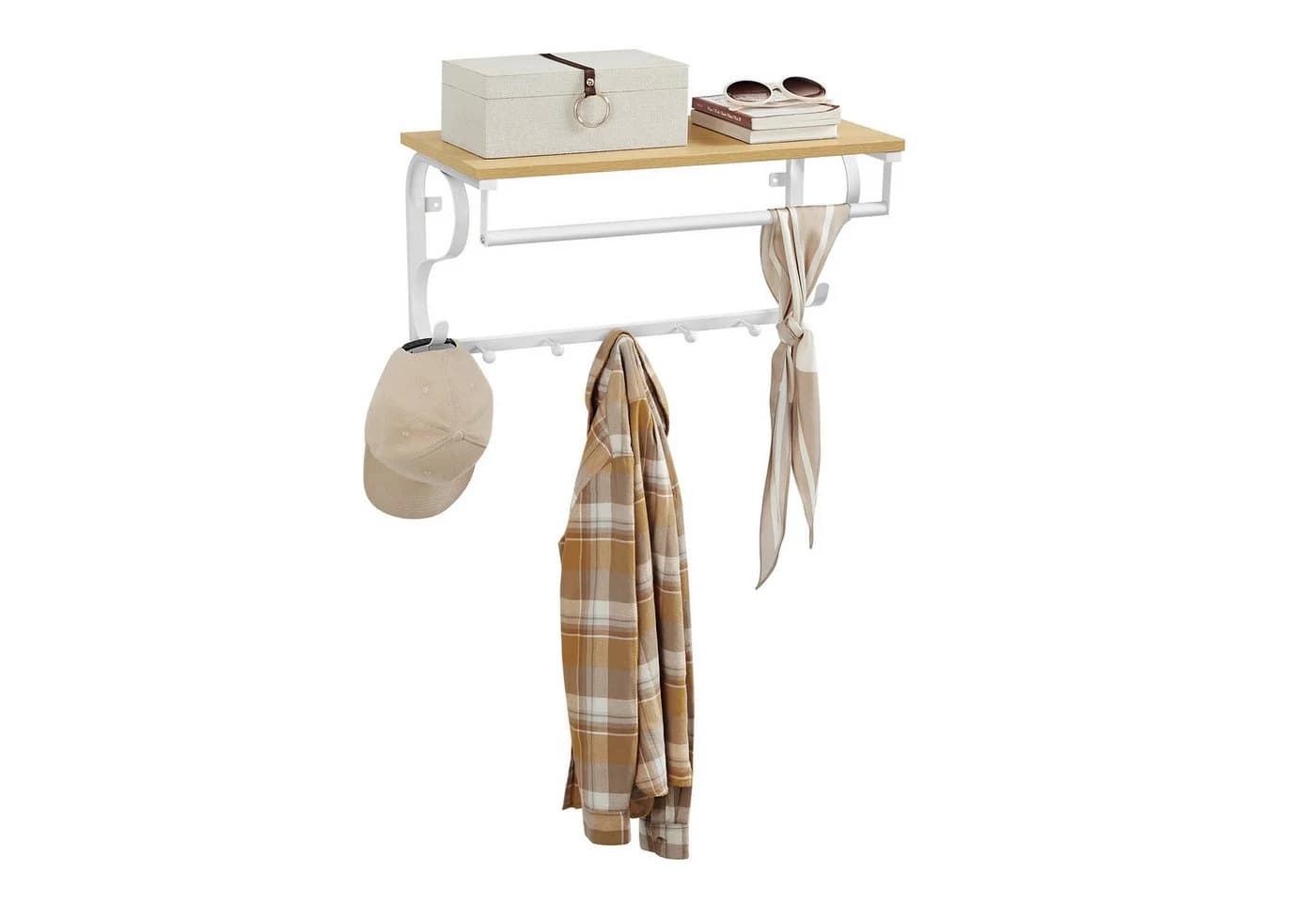 VASAGLE Wandgarderobe mit Ablage und Haken Weiß