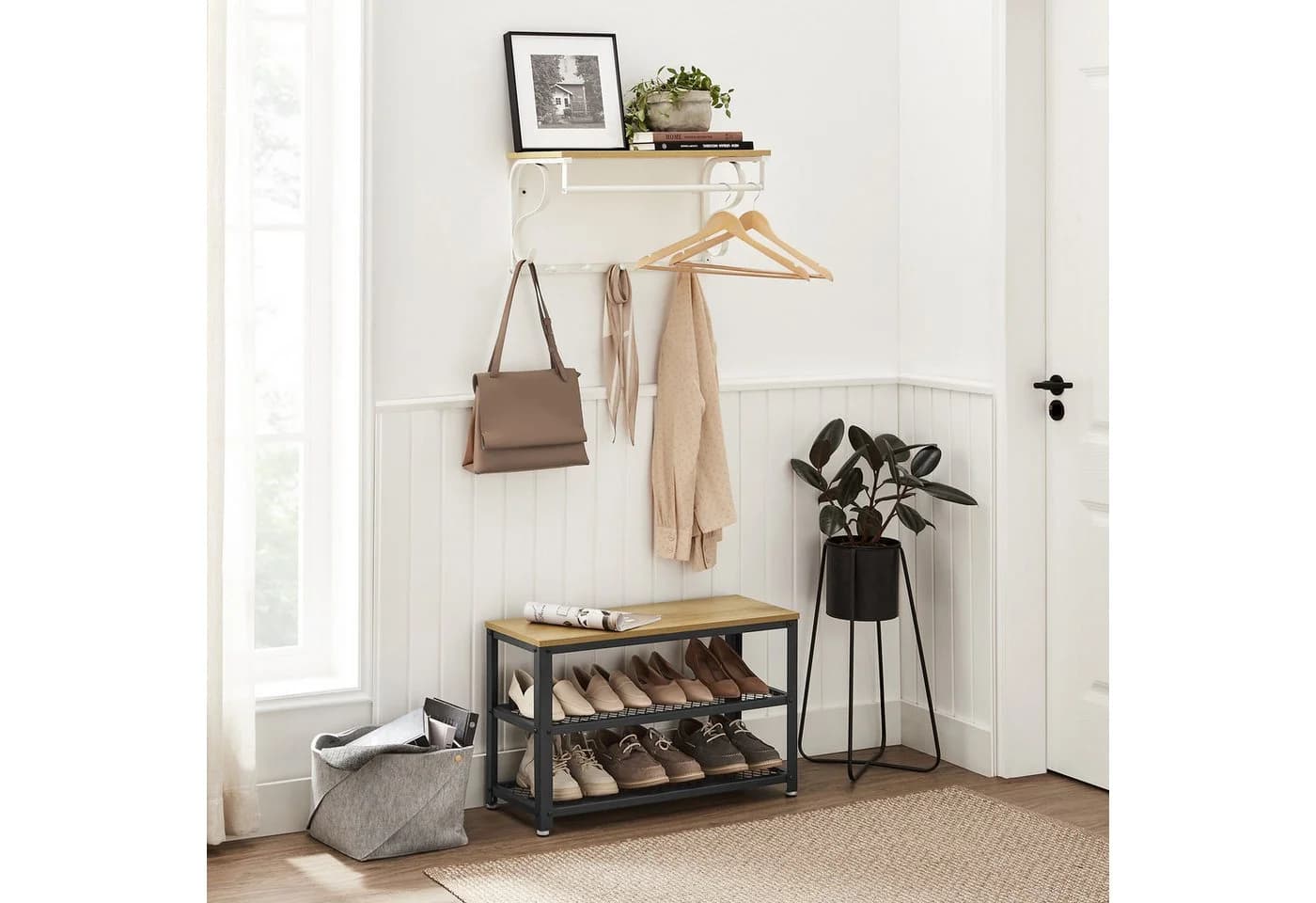 VASAGLE Wandgarderobe mit Ablage und Haken Weiß - Bild 4