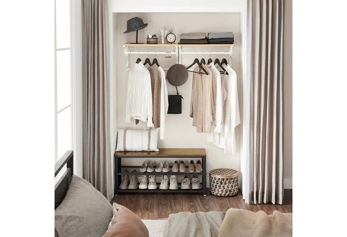 VASAGLE Wandgarderobe mit Ablage und Haken Weiß - Bild 5