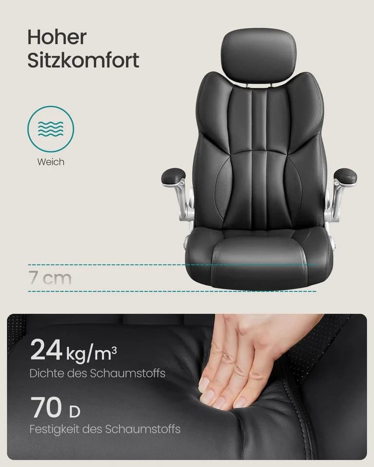 SONGMICS Bürostuhl Schwarz mit Wippfunktion und Universalrollen - Bild 4