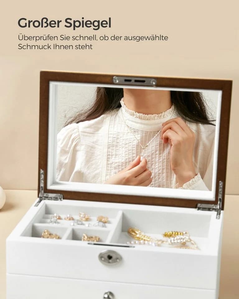 SONGMICS Schmuckkasten Weiß mit Spiegel und Schubladen - Bild 4