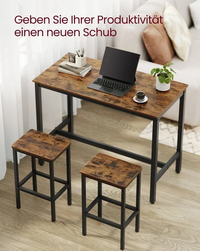 VASAGLE Bartisch-Set mit 2 Stühlen Industrie-Design Dunkelbraun - Bild 5