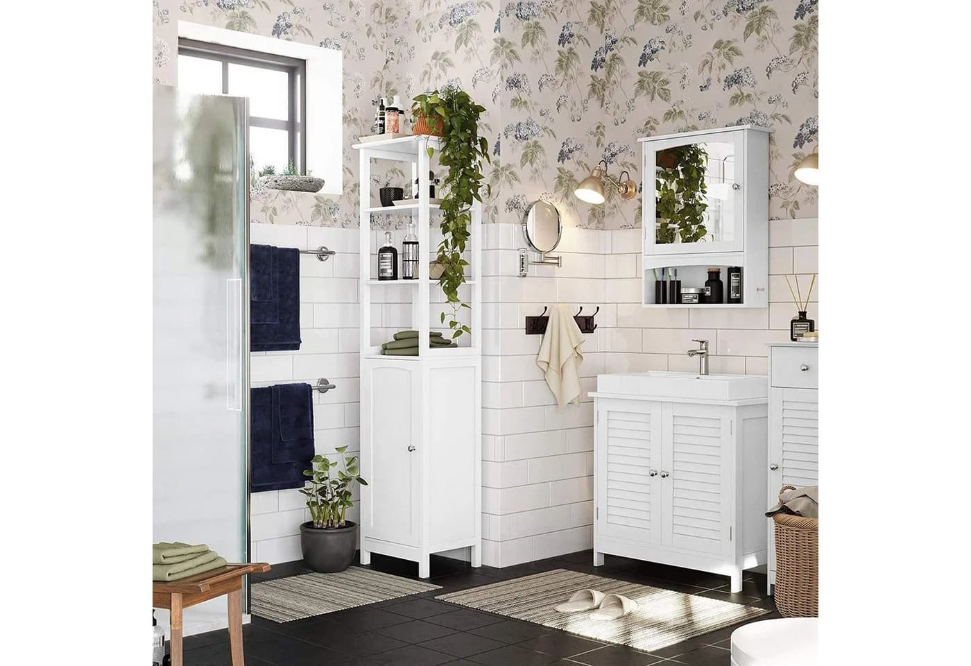VASAGLE Waschbeckenunterschrank Weiß mit 2 Lamellentüren - Bild 3