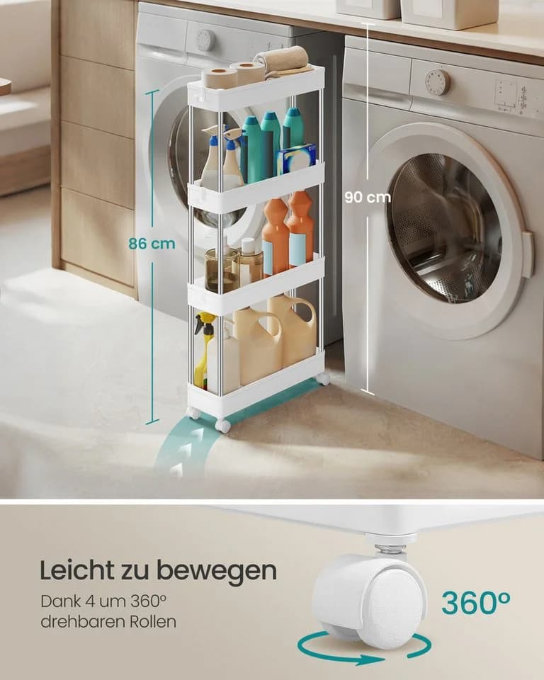 SONGMICS Beistellwagen 4 Ebenen mit 6 Haken Weiß - Bild 5