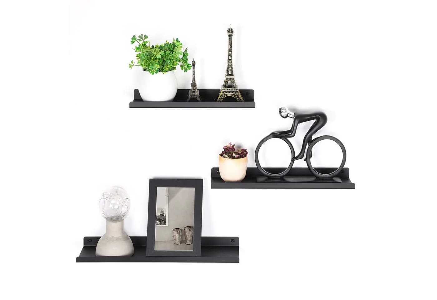 SONGMICS Wandregal 3er Set Schwarz Industrie-Design - Bild 2