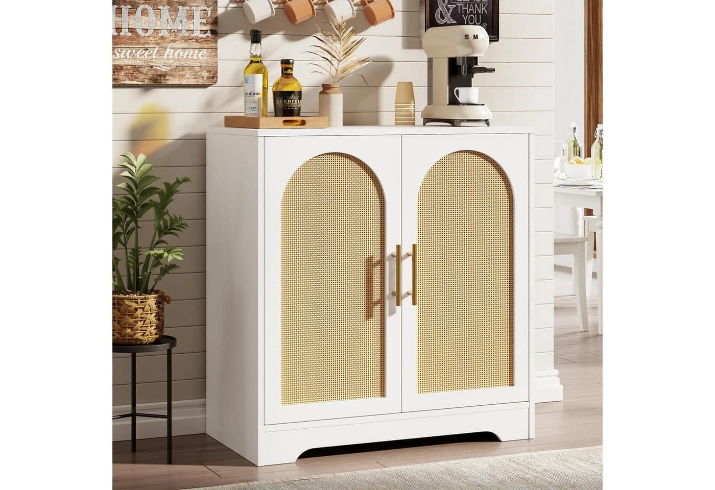 GarveeMore Sideboard Buffet Schrank mit Rattan Türen Weiß - Bild 4