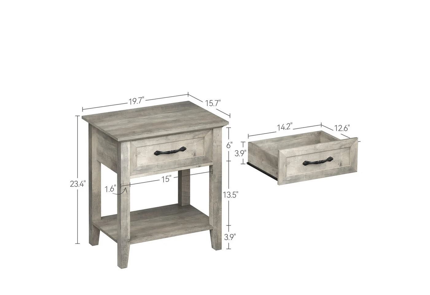GarveeMore Nachtkommode 2 Stück Grau Industrial Retro