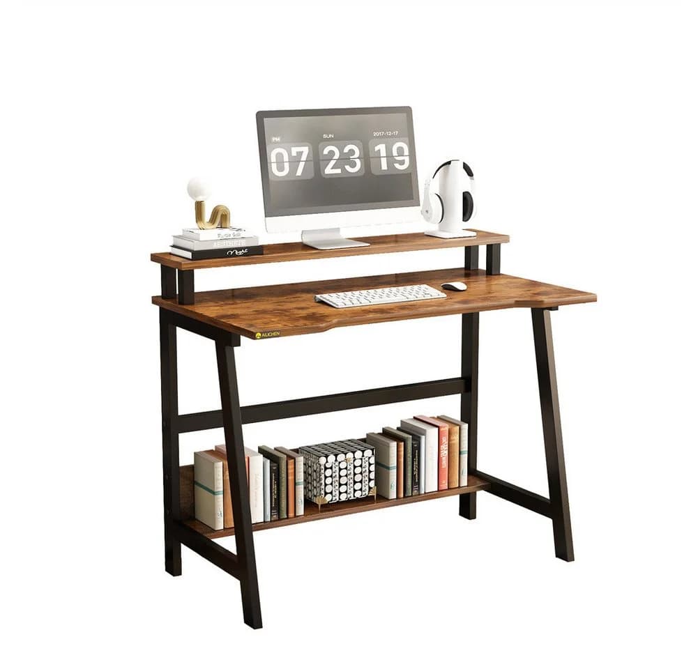 GarveeMore Computertisch mit Monitorständer und Regal Braun - Bild 2
