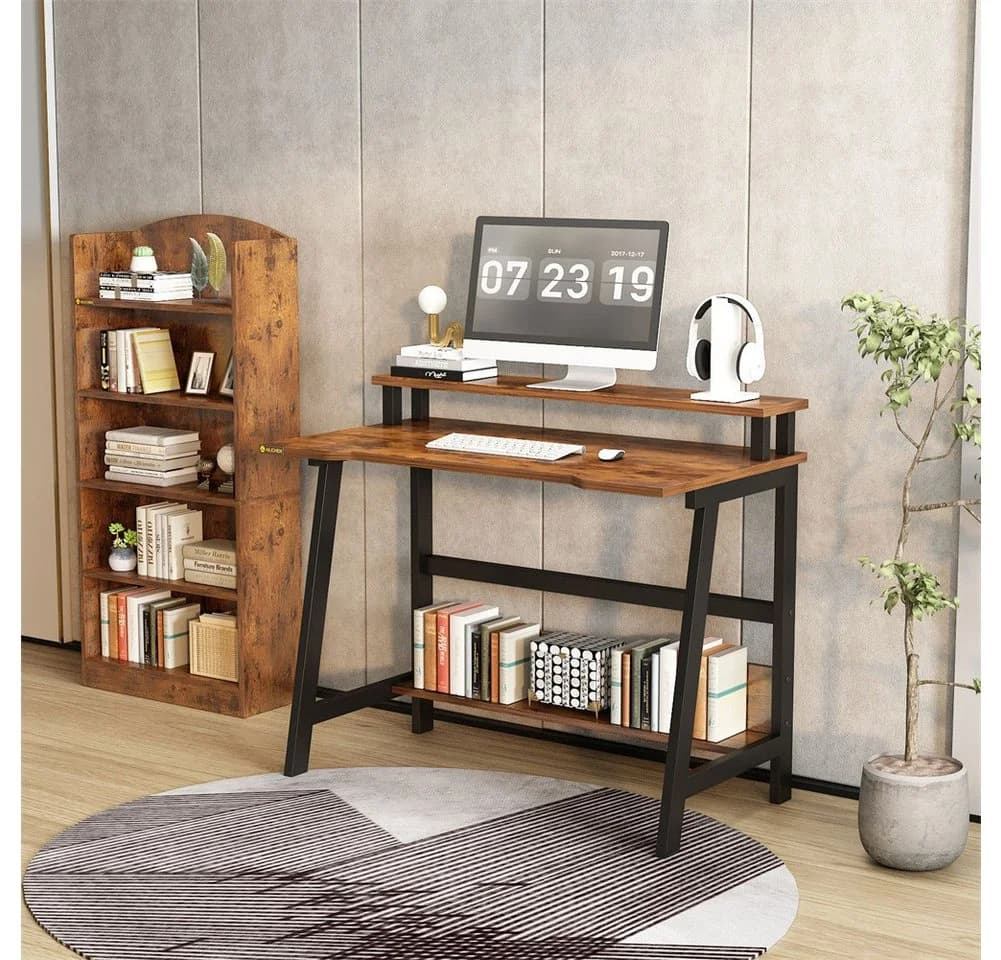 GarveeMore Computertisch mit Monitorständer und Regal Braun - Bild 4