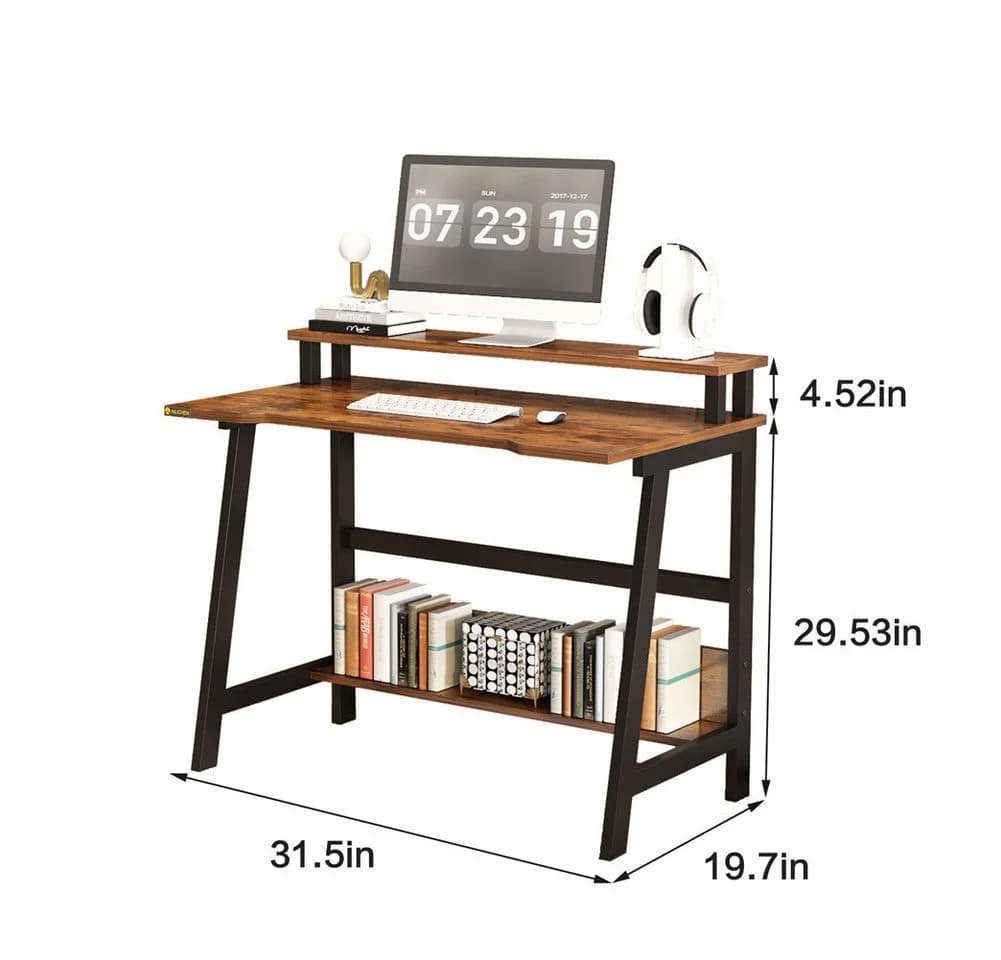 GarveeMore Computertisch mit Monitorständer und Regal Braun - Bild 5