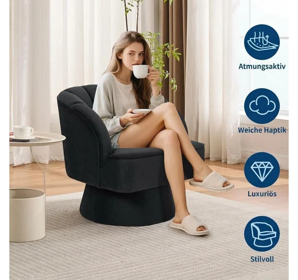 GarveeMore Drehsessel 360-Grad-Sessel mit Samtpolsterung, gestreifter Rückenlehne, für Wohnzimmer, Schlafzimmer - Bild 3