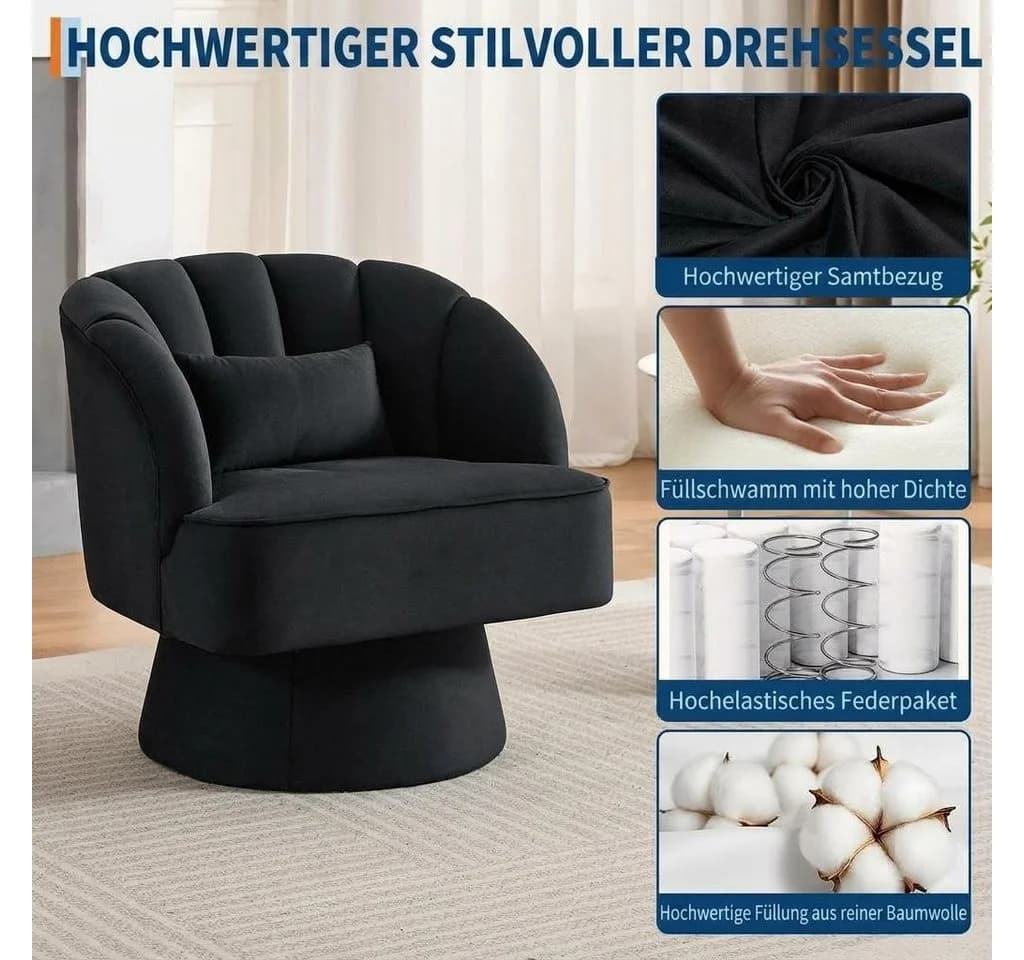GarveeMore Drehsessel 360-Grad-Sessel mit Samtpolsterung, gestreifter Rückenlehne, für Wohnzimmer, Schlafzimmer - Bild 4