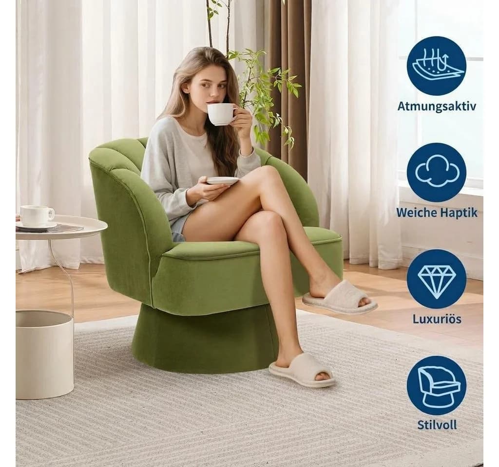 GarveeMore Drehsessel 360-Grad-Sessel mit Samtpolsterung, bequemer runder Loungesessel, gestreifter Rückenlehne und Samtpolsterung, für Wohnzimmer, Schlafzimmer - Bild 3
