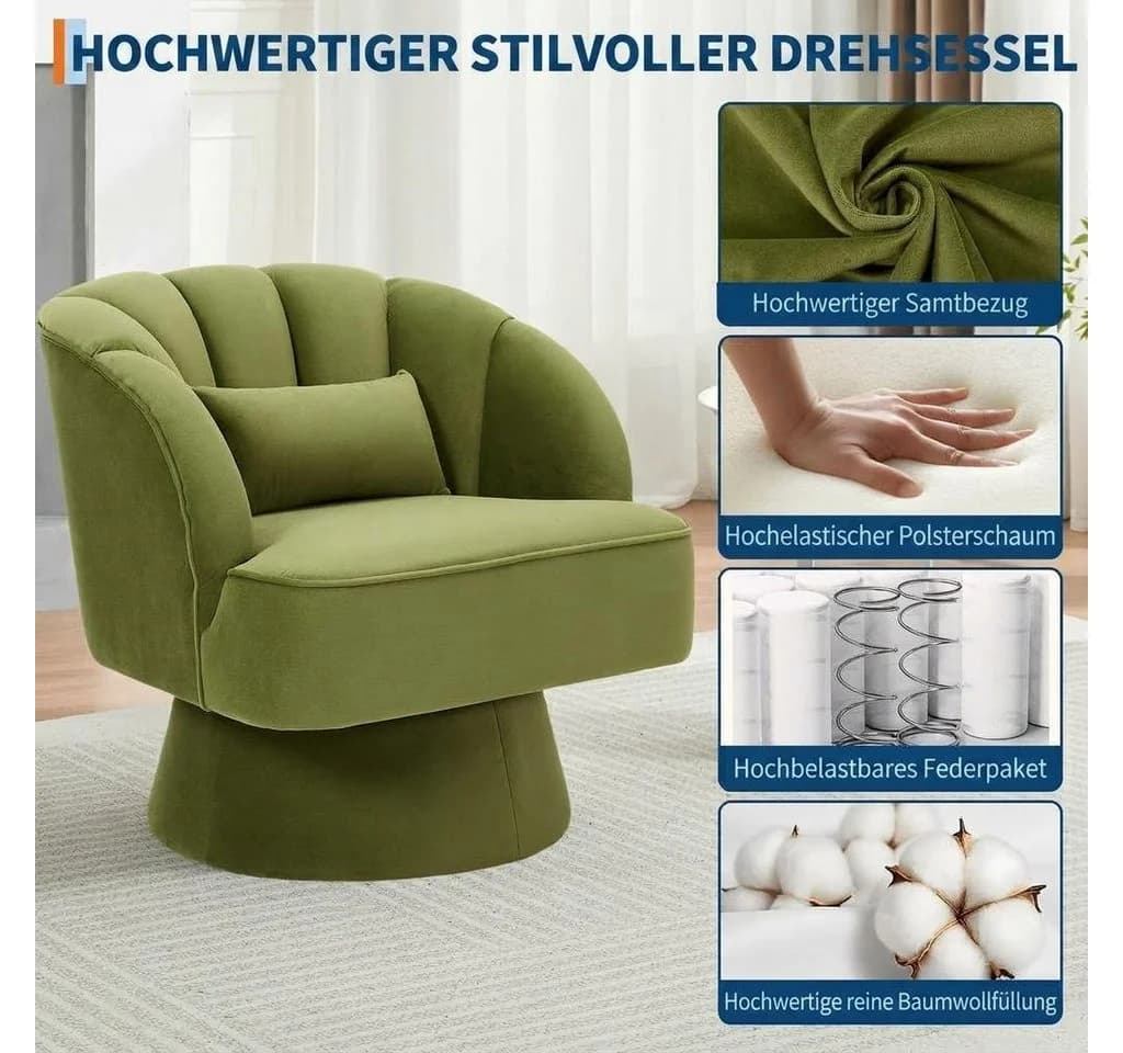GarveeMore Drehsessel 360-Grad-Sessel mit Samtpolsterung, bequemer runder Loungesessel, gestreifter Rückenlehne und Samtpolsterung, für Wohnzimmer, Schlafzimmer - Bild 4