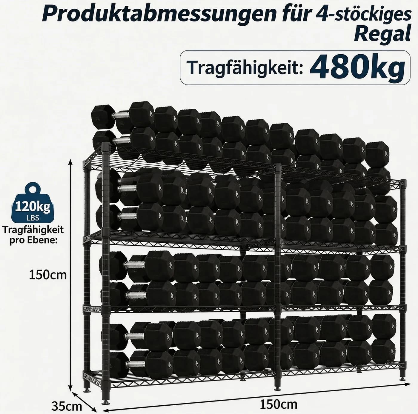 GarveeMore Schwerlastregal 4-stufig Metall Grau