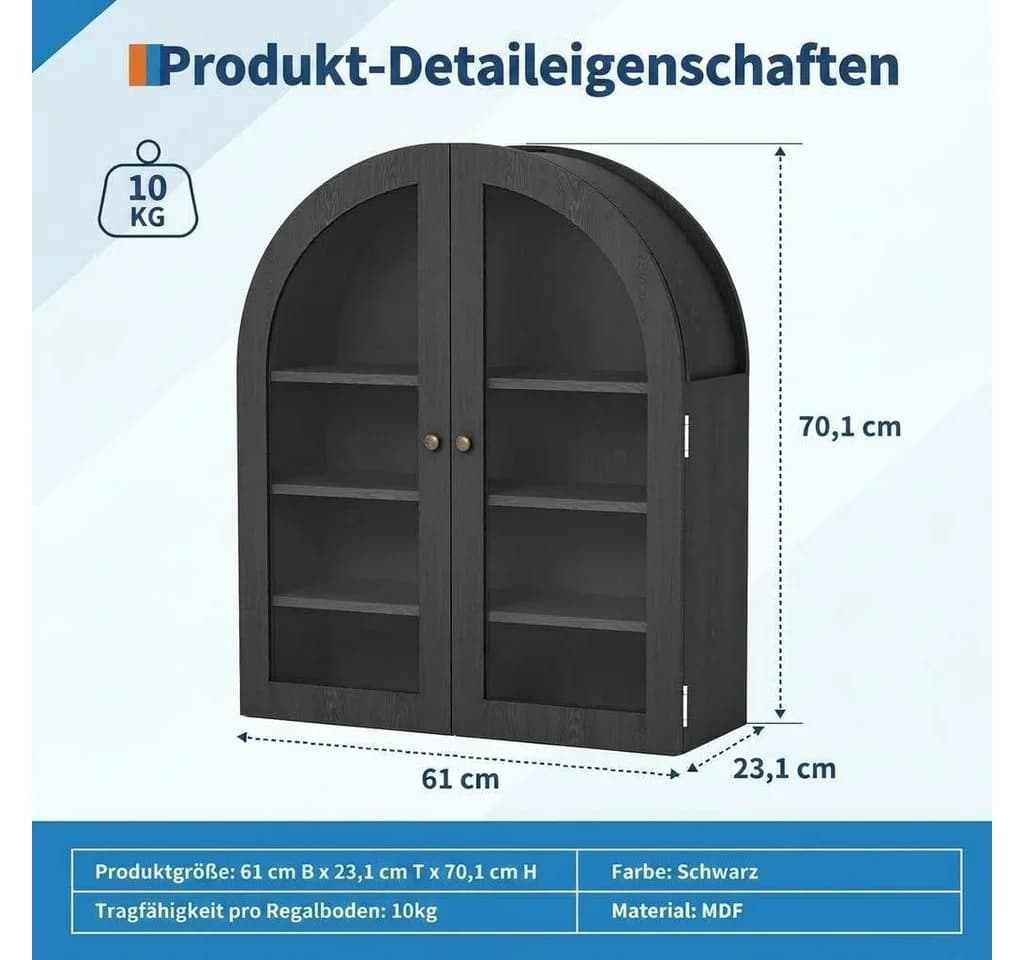 GarveeMore Hängeschrank mit Acryltüren und verstellbaren Regalen