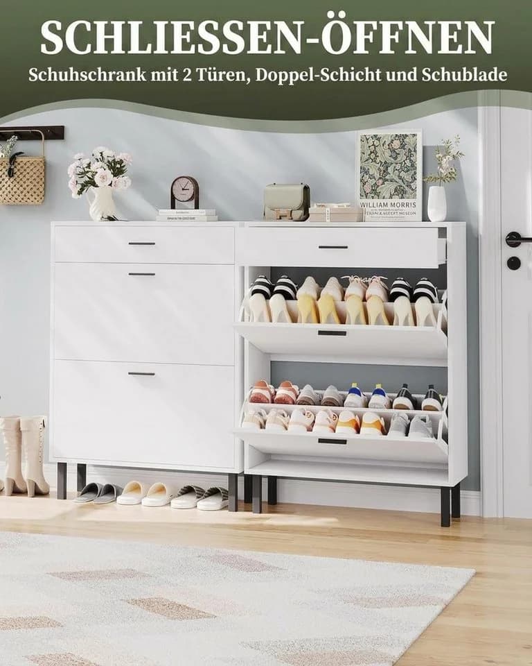 GarveeMore Schuhschrank aus Holz mit 3 Schubladen und 2 verstellbaren Regalböden - Bild 4