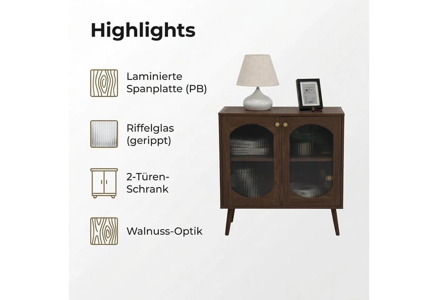 GarveeMore Sideboard mit 2 Glastüren Braun Glas Massivholz - Bild 4