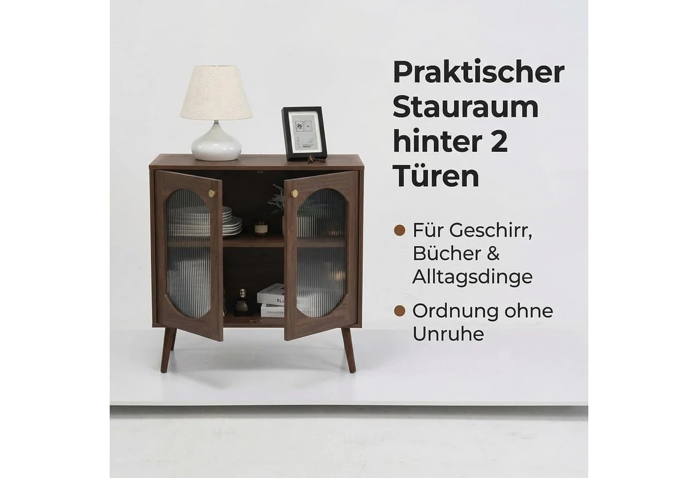 GarveeMore Sideboard mit 2 Glastüren Braun Glas Massivholz - Bild 5