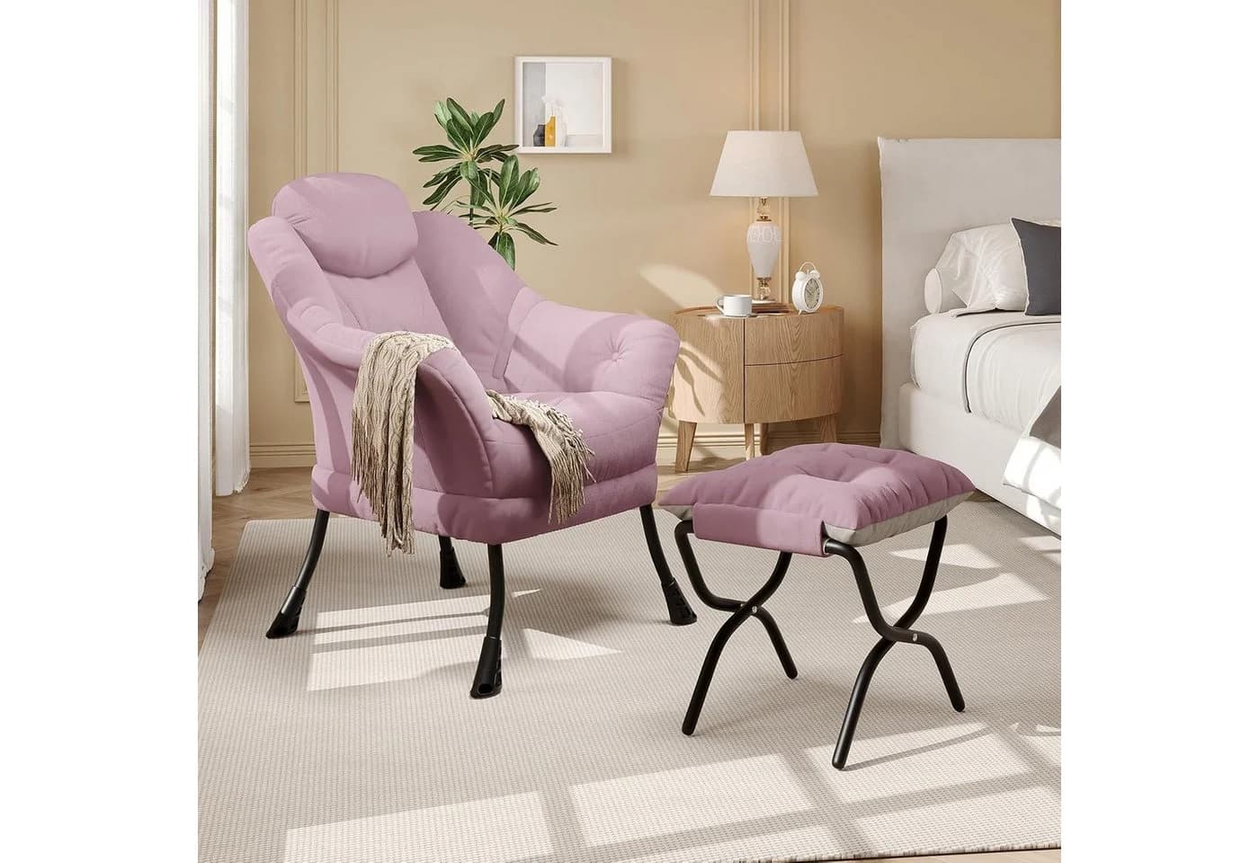 GarveeMore Ohrensessel Rosa mit klappbarem Hocker - Bild 2