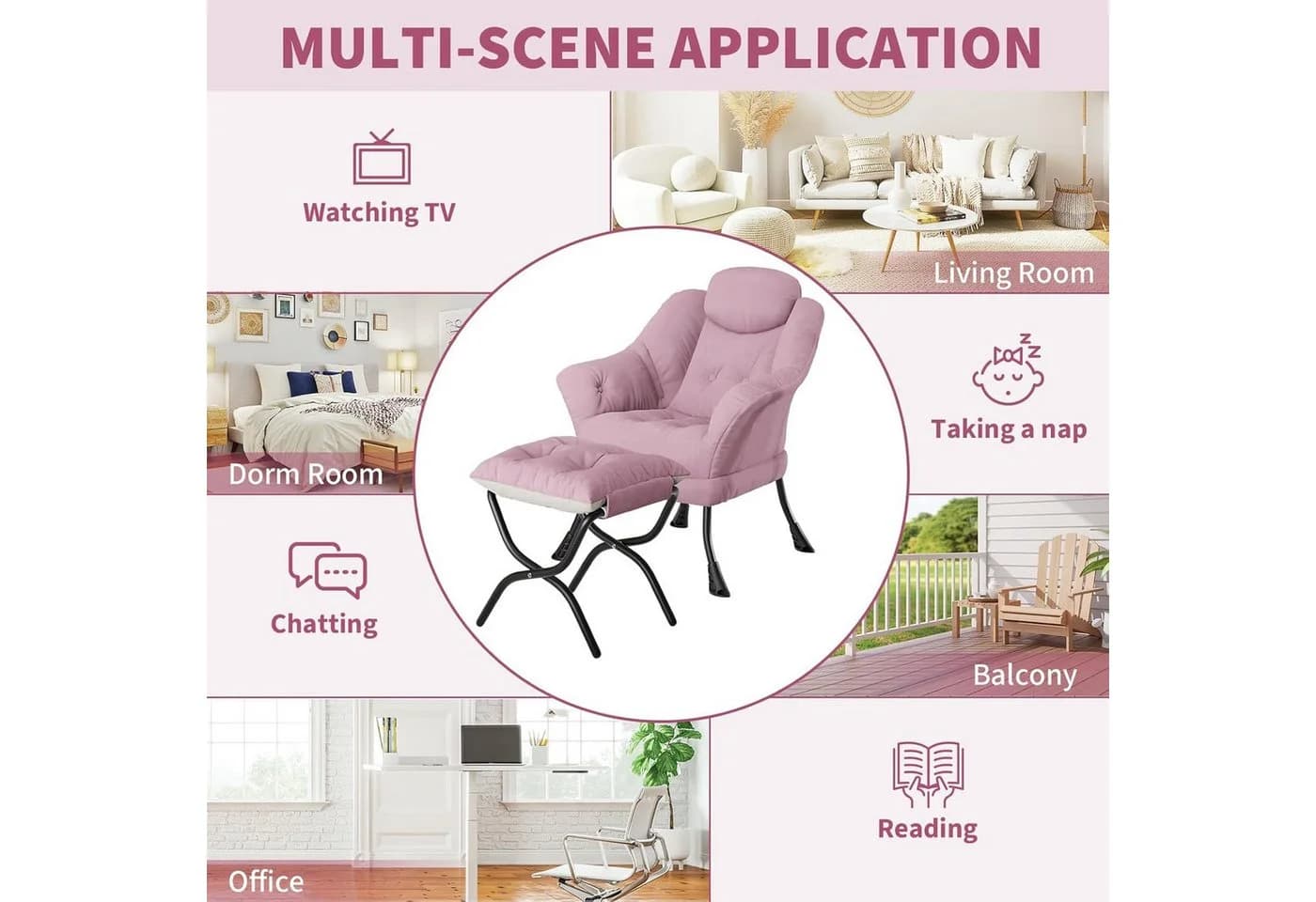 GarveeMore Ohrensessel Rosa mit klappbarem Hocker - Bild 5
