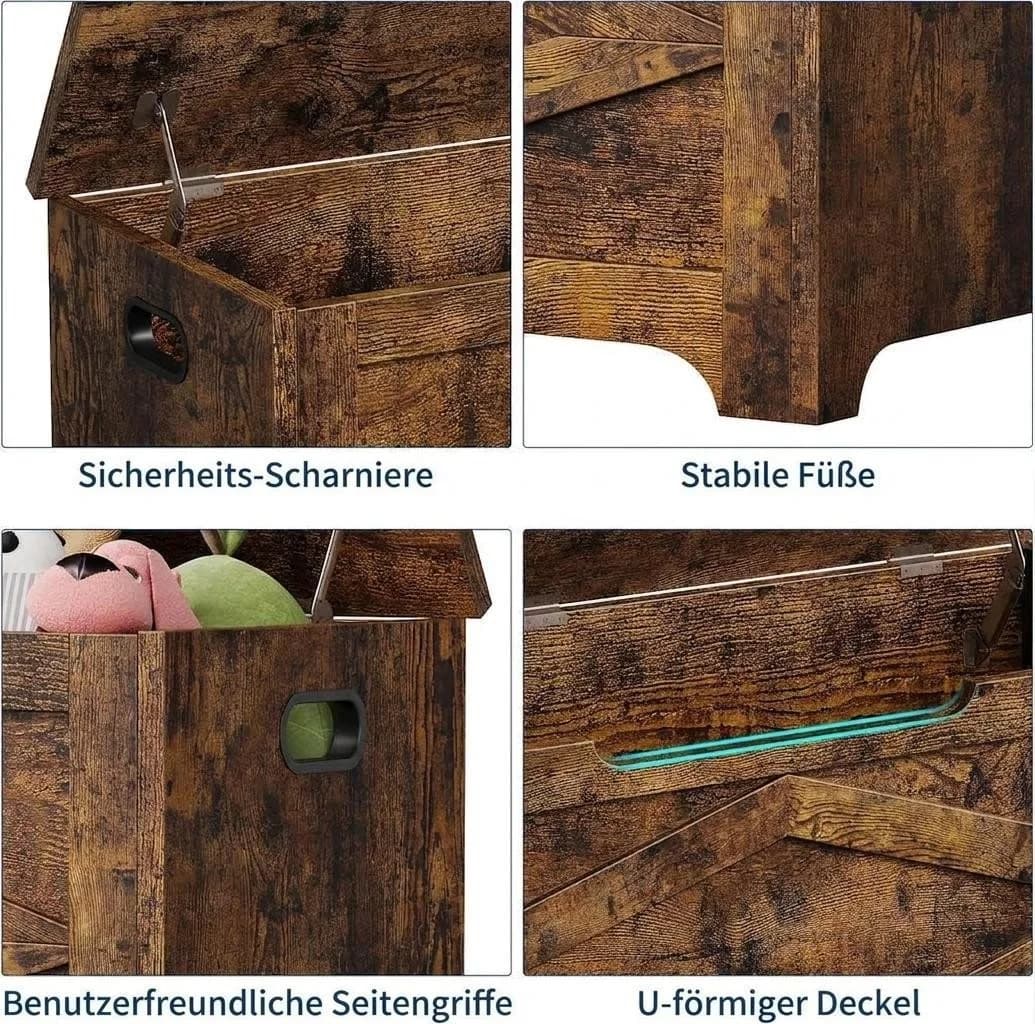 GarveeMore Sitztruhe 100cm Aufbewahrungsbank Holz Sicherheitsscharniere - Bild 3