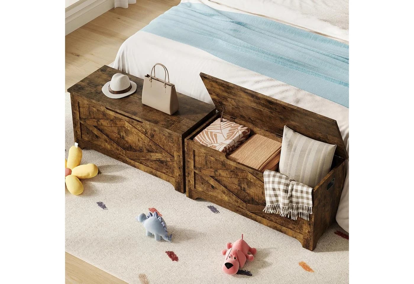 GarveeMore Sitztruhe 100cm Aufbewahrungsbank Holz Sicherheitsscharniere - Bild 4